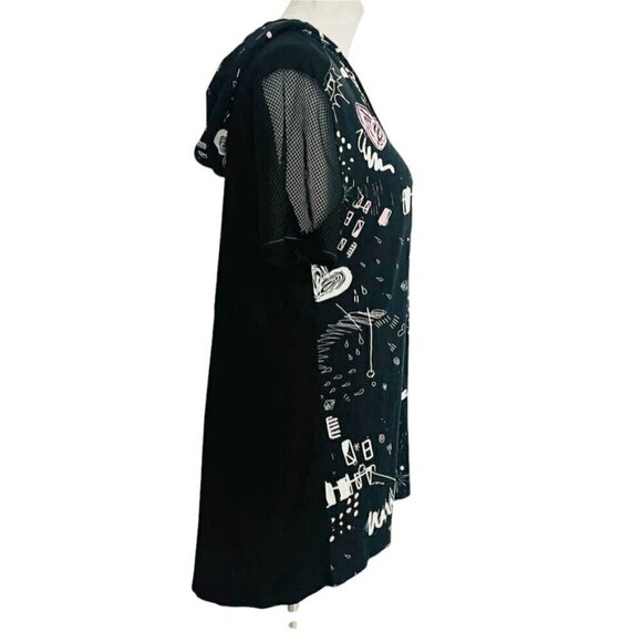 Dolcezza Size Large Top Blouse Short Sleeve Simply Art Hoodie Mesh Sleeves - Picture 3 of 7